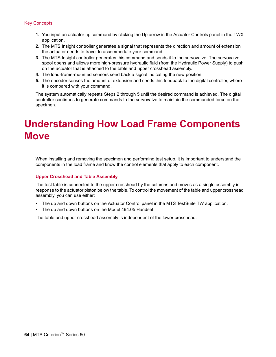 Understanding how load frame components move | MTS Criterion Series 60 User Manual | Page 64 / 146