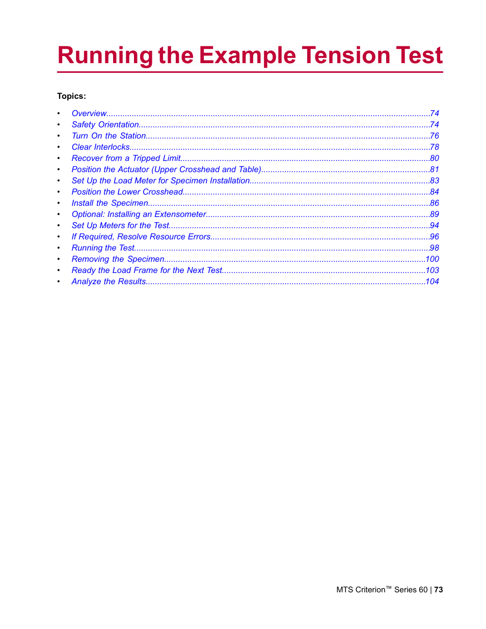 Running the example tension test | MTS Criterion Series 60 User Manual | Page 73 / 146