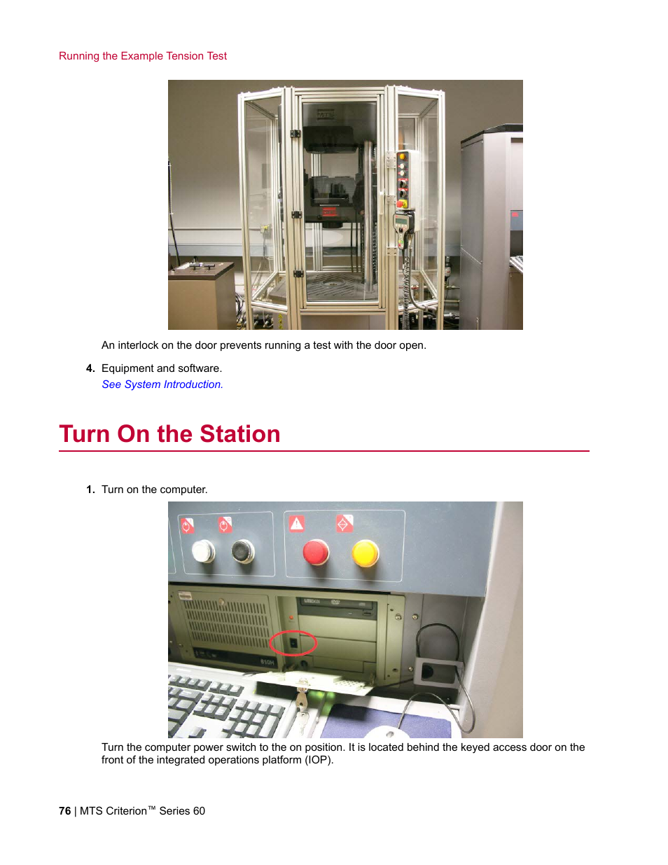 Turn on the station | MTS Criterion Series 60 User Manual | Page 76 / 146