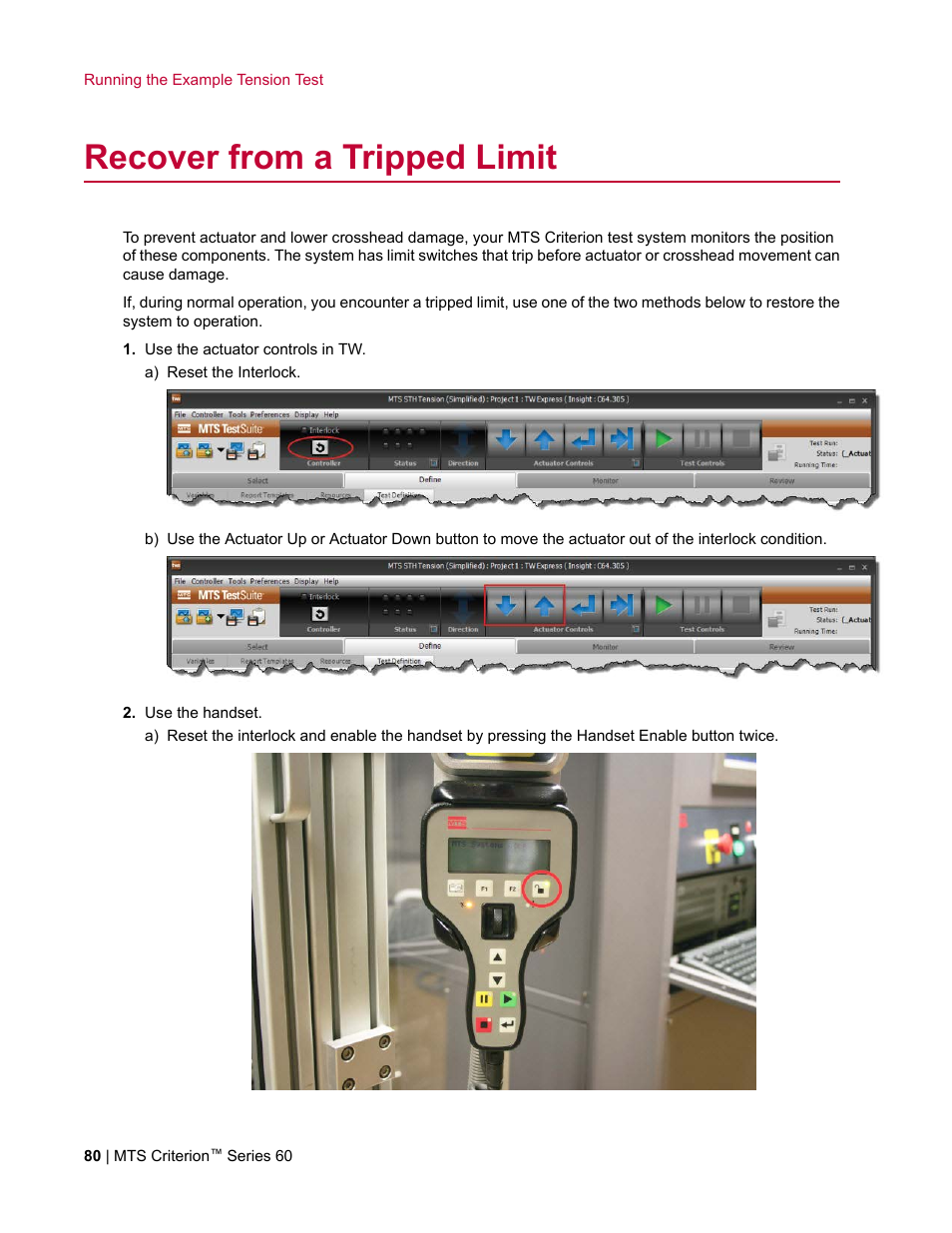 Recover from a tripped limit | MTS Criterion Series 60 User Manual | Page 80 / 146