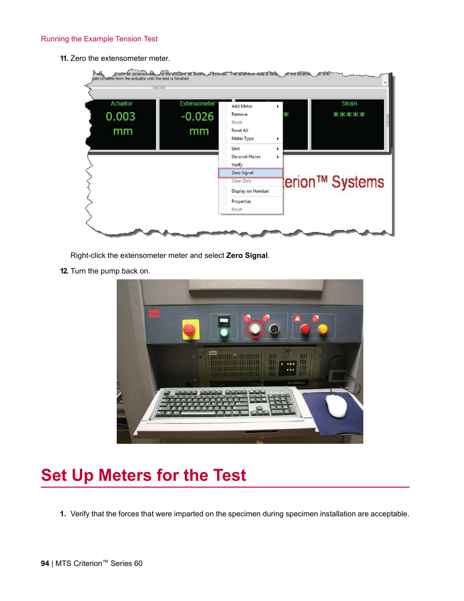 Set up meters for the test | MTS Criterion Series 60 User Manual | Page 94 / 146