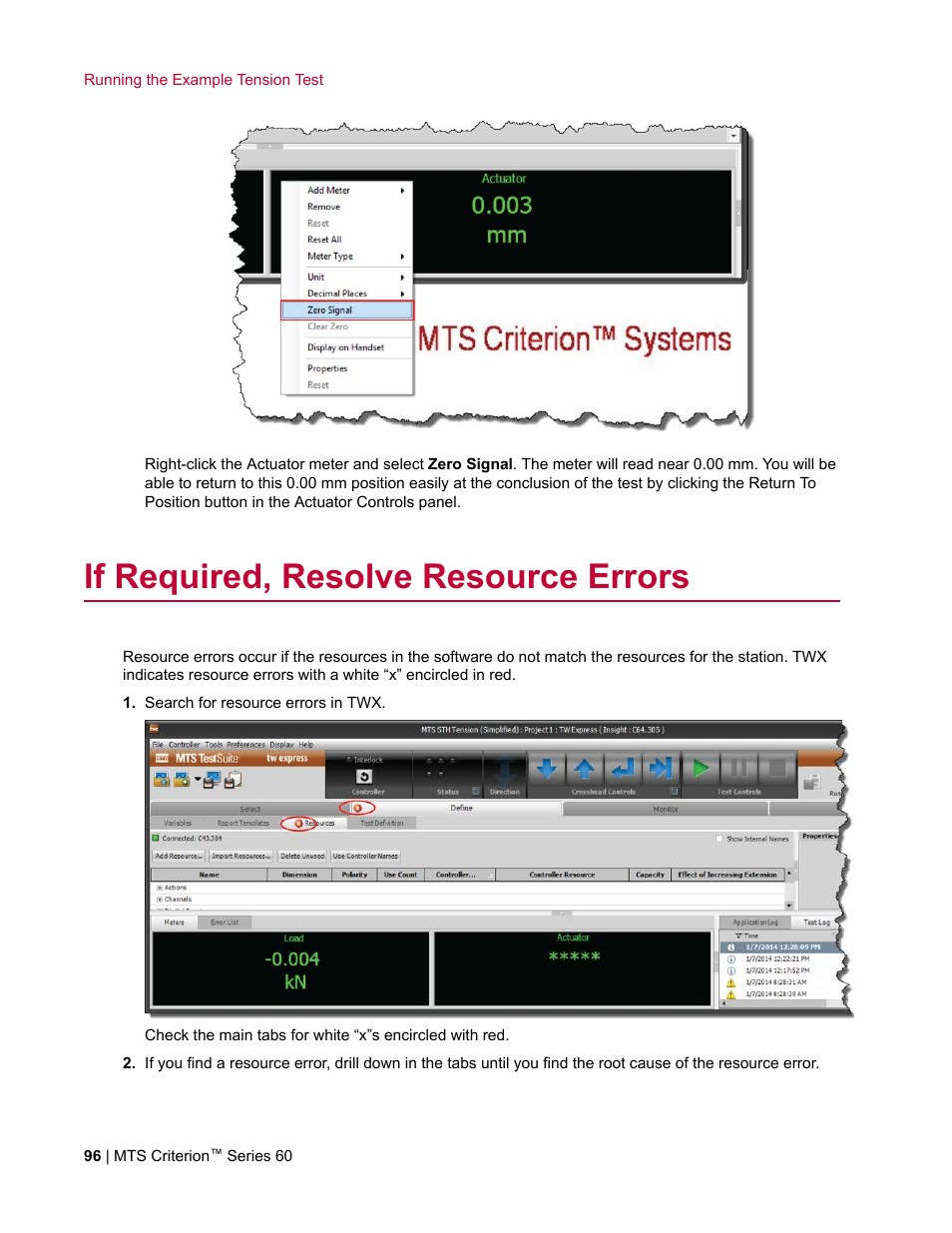 If required, resolve resource errors | MTS Criterion Series 60 User Manual | Page 96 / 146