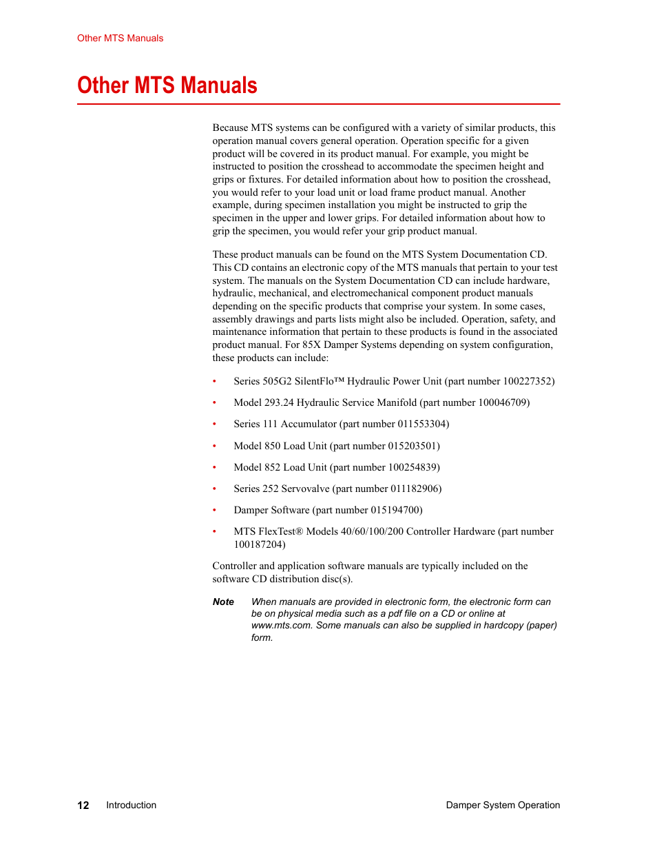 Other mts manuals, Other mts manuals 12 | MTS 85X Damper User Manual | Page 12 / 56