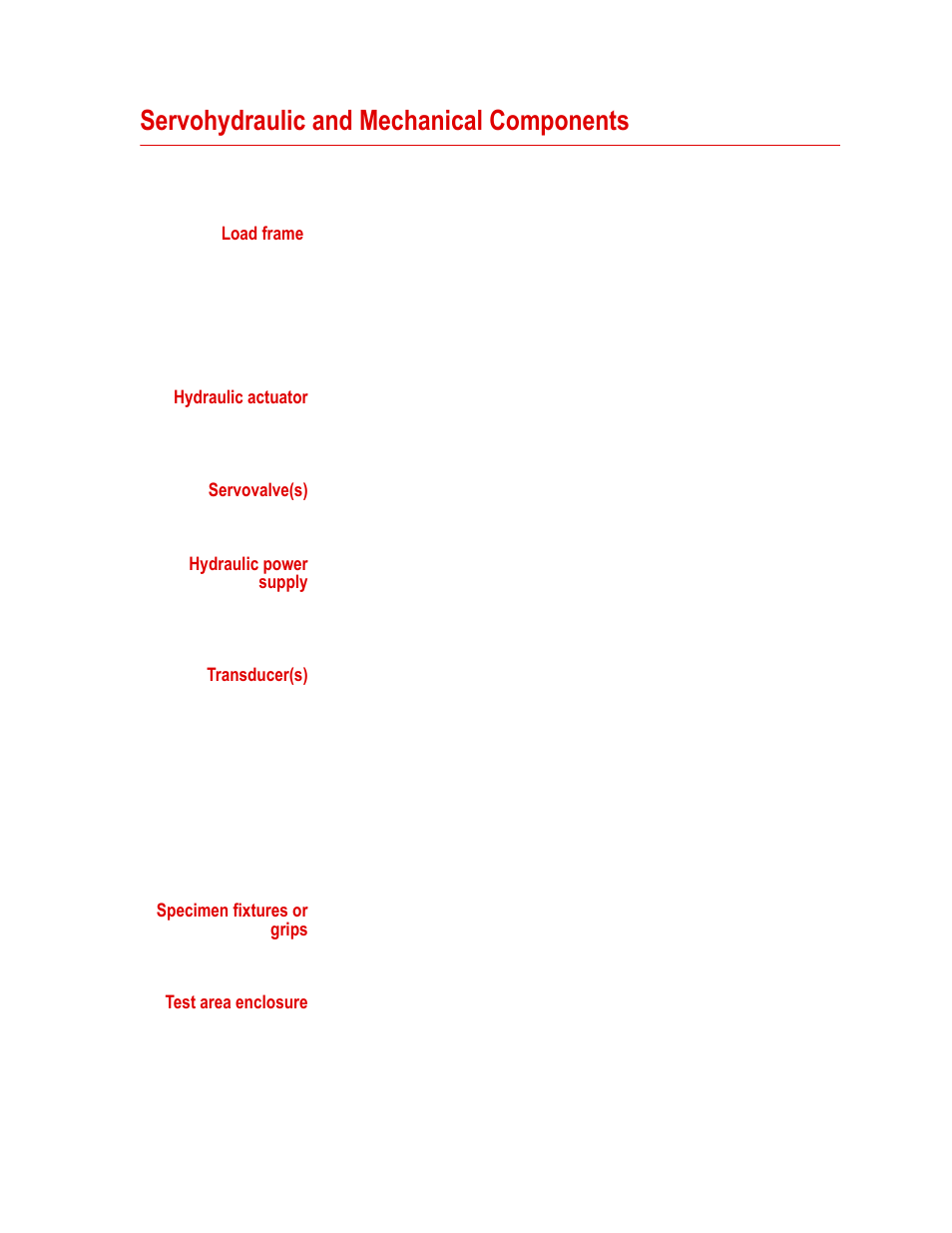 Servohydraulic and mechanical components, Servohydraulic and mechanical components 15 | MTS 85X Damper User Manual | Page 15 / 56