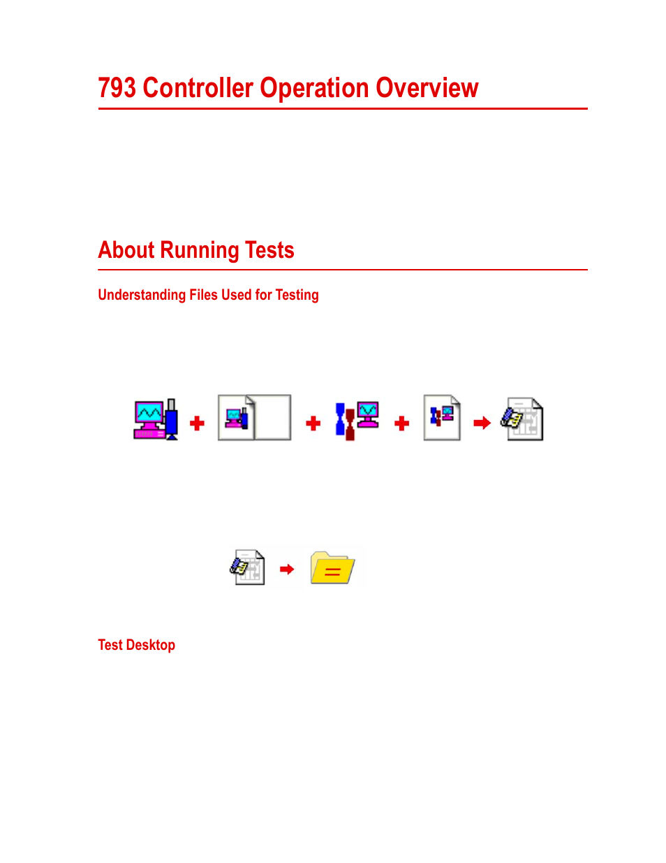 793 controller operation overview, About running tests, Understanding files used for testing | Test desktop, 793 controller operation overview 35, About running tests 35, Understanding files used for testing 35, Test desktop 35 | MTS 85X Damper User Manual | Page 35 / 56