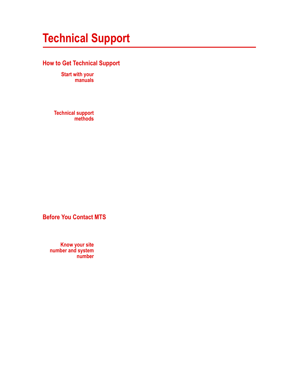 Technical support, How to get technical support, Before you contact mts | Technical support 5, How to get technical support 5, Before you contact mts 5 | MTS 85X Damper User Manual | Page 5 / 56