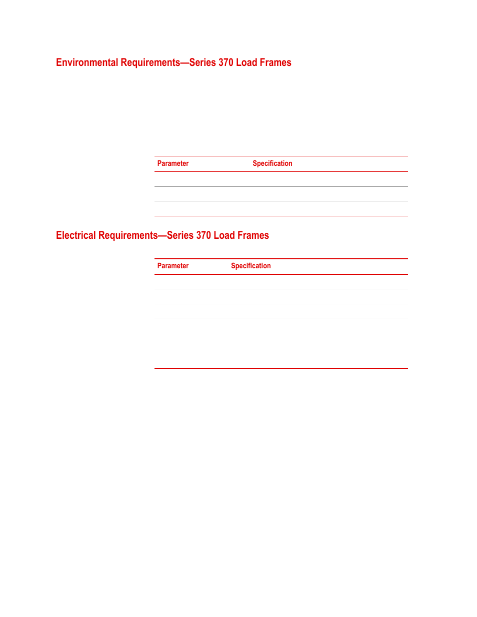 Environmental requirements—series 370 load frames, Electrical requirements—series 370 load frames, Electrical requirements—series 370 load frames 16 | MTS Landmark  Site Prep Guide User Manual | Page 16 / 34