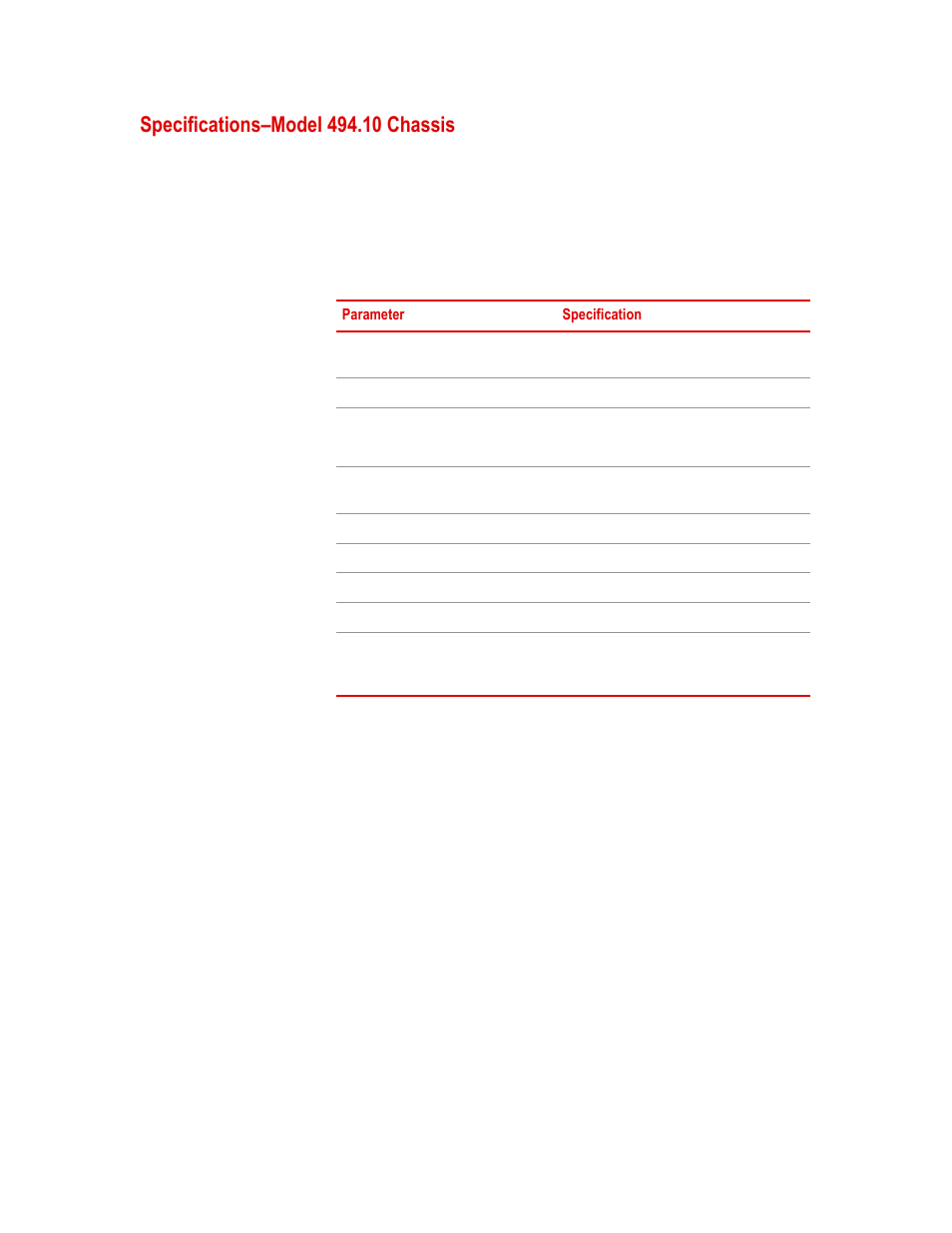 Specifications–model 494.10 chassis, Specifications–model 494.10 chassis 25 | MTS Landmark  Site Prep Guide User Manual | Page 25 / 34
