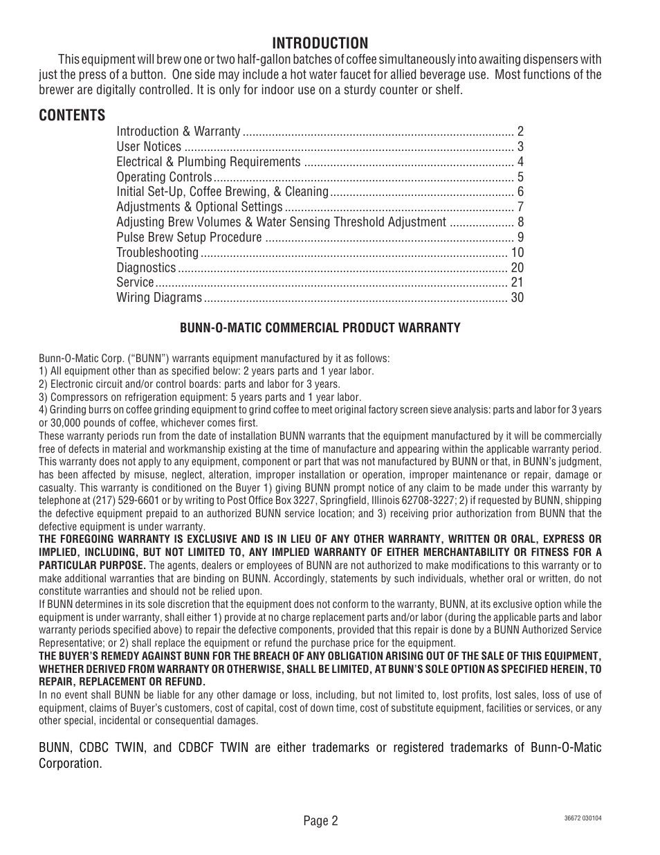 Bunn TWIN APS User Manual | Page 2 / 32