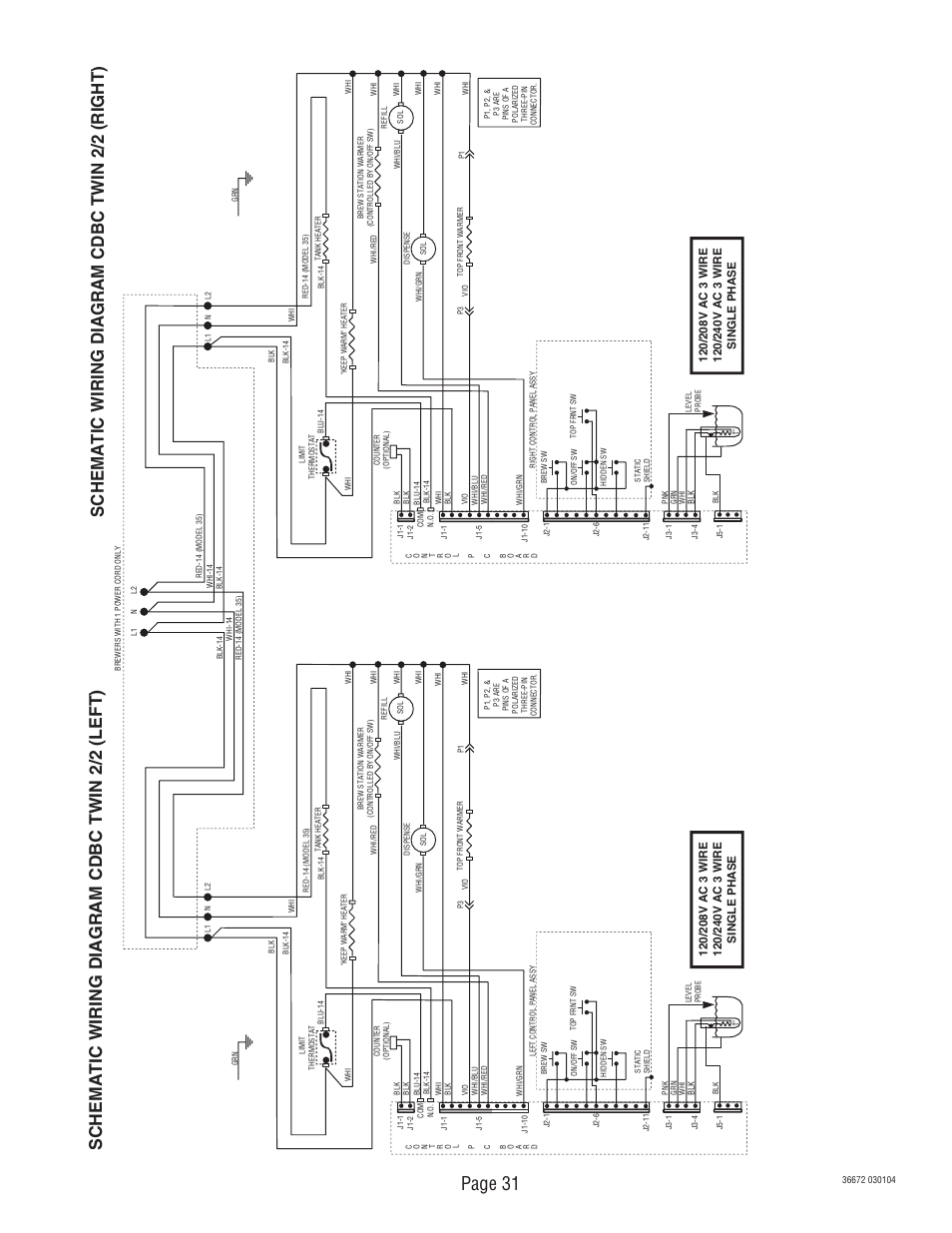 Page 31, Schematic wiring diagram cdbc twin 2/2 (left), Schematic wiring diagram cdbc twin 2/2 (right) | Bunn TWIN APS User Manual | Page 31 / 32