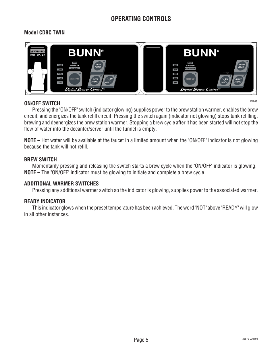 Operating controls | Bunn TWIN APS User Manual | Page 5 / 32
