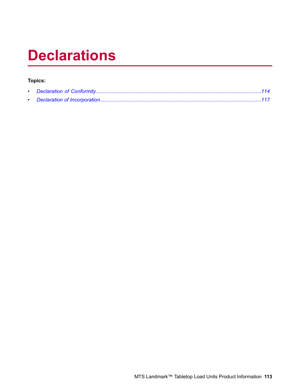 Declarations | MTS Landmark Tabletop User Manual | Page 113 / 122