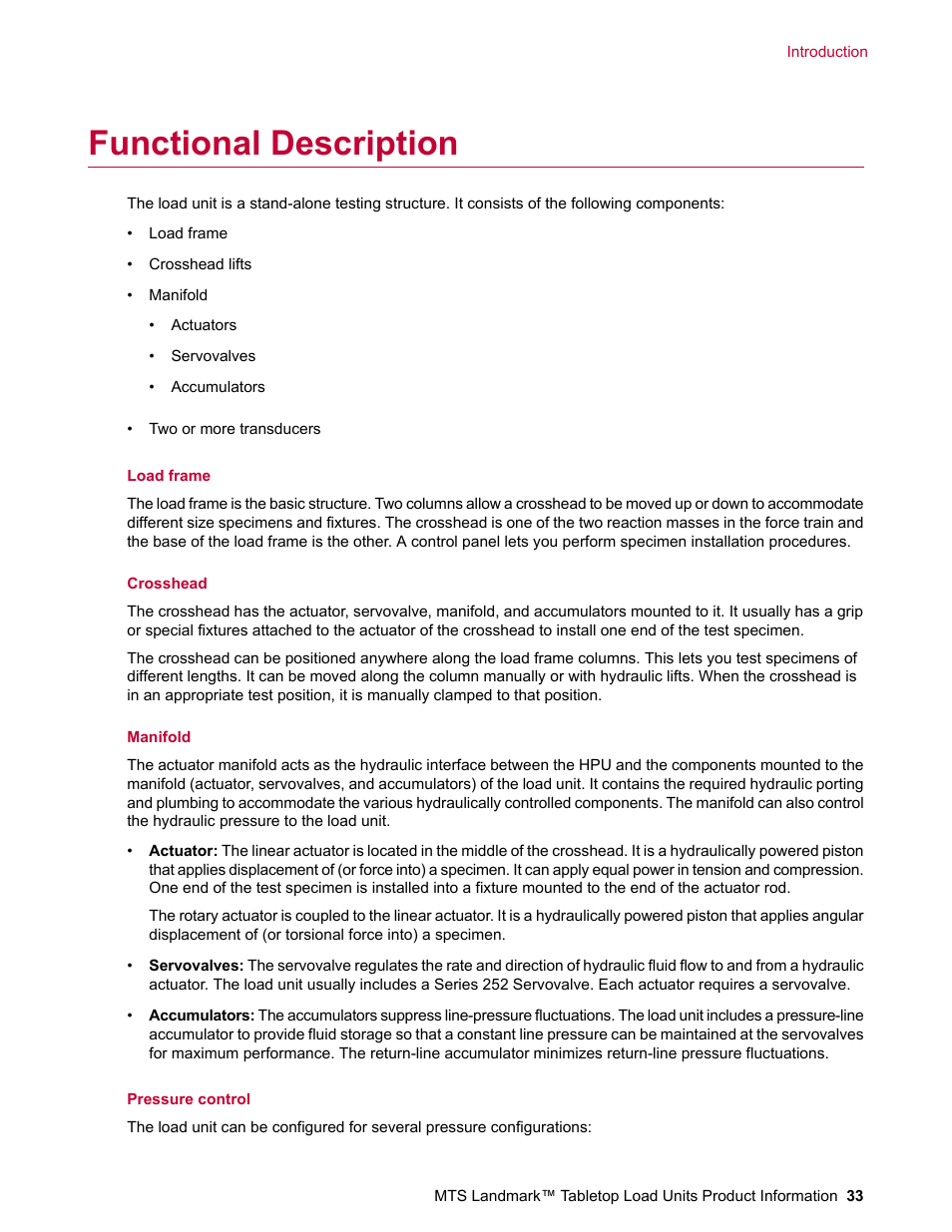 Functional description | MTS Landmark Tabletop User Manual | Page 33 / 122