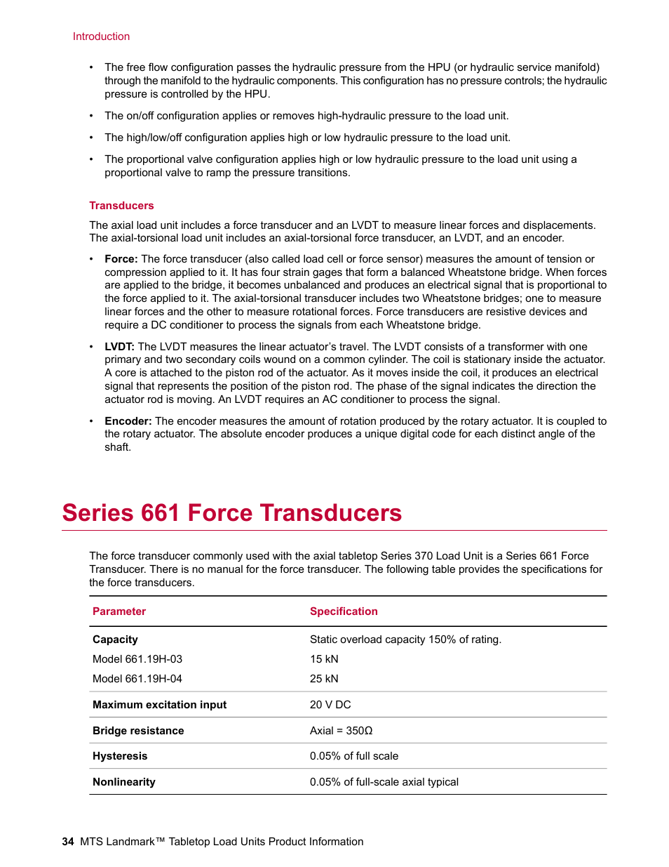 Series 661 force transducers | MTS Landmark Tabletop User Manual | Page 34 / 122