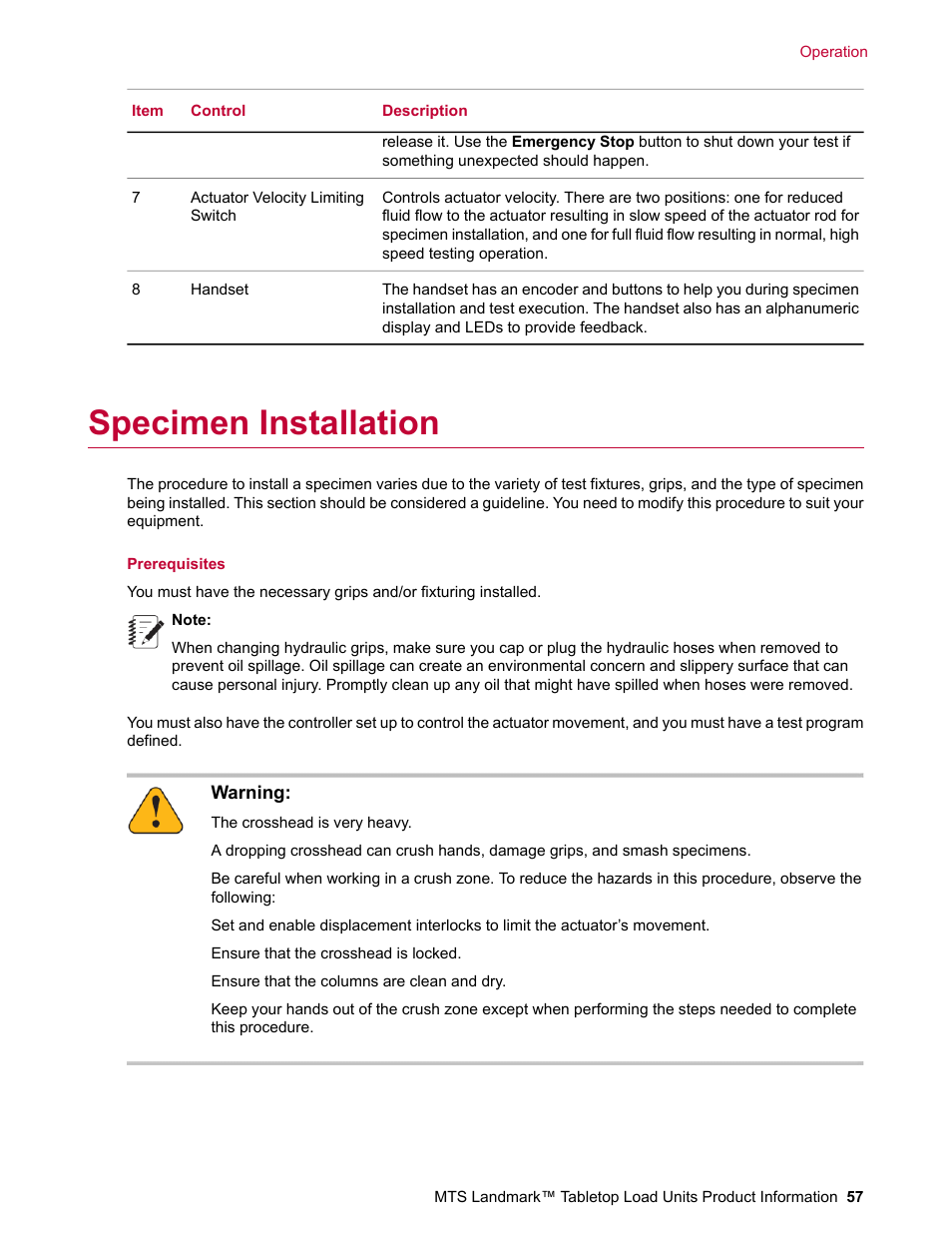 Specimen installation | MTS Landmark Tabletop User Manual | Page 57 / 122