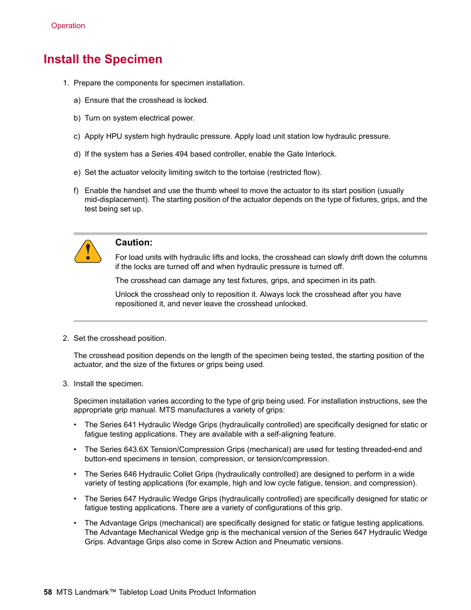 Install the specimen | MTS Landmark Tabletop User Manual | Page 58 / 122