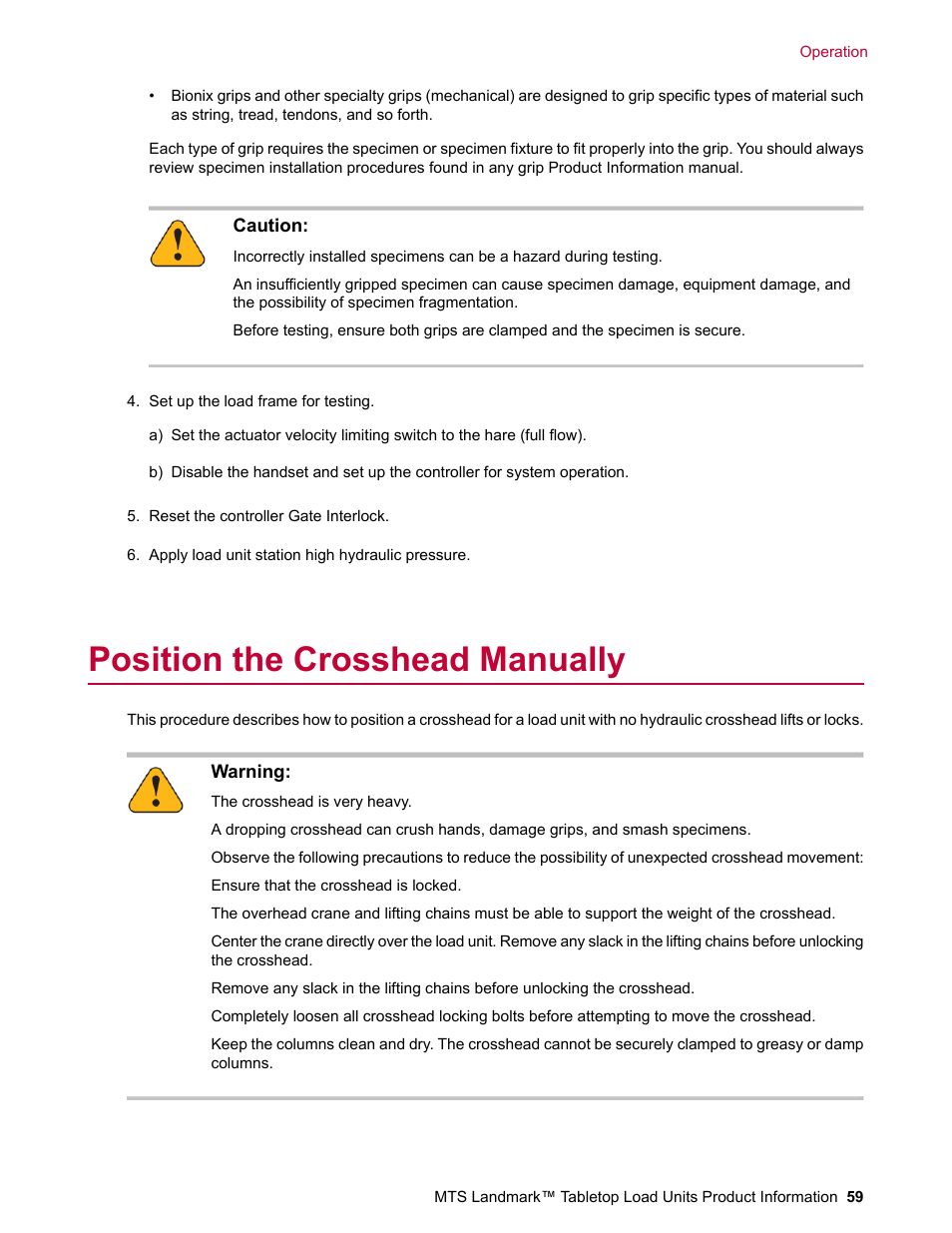 Position the crosshead manually | MTS Landmark Tabletop User Manual | Page 59 / 122