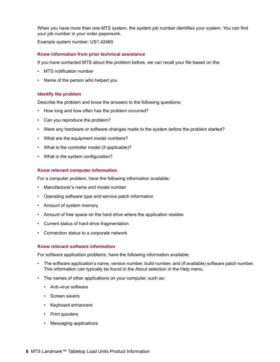MTS Landmark Tabletop User Manual | Page 8 / 122