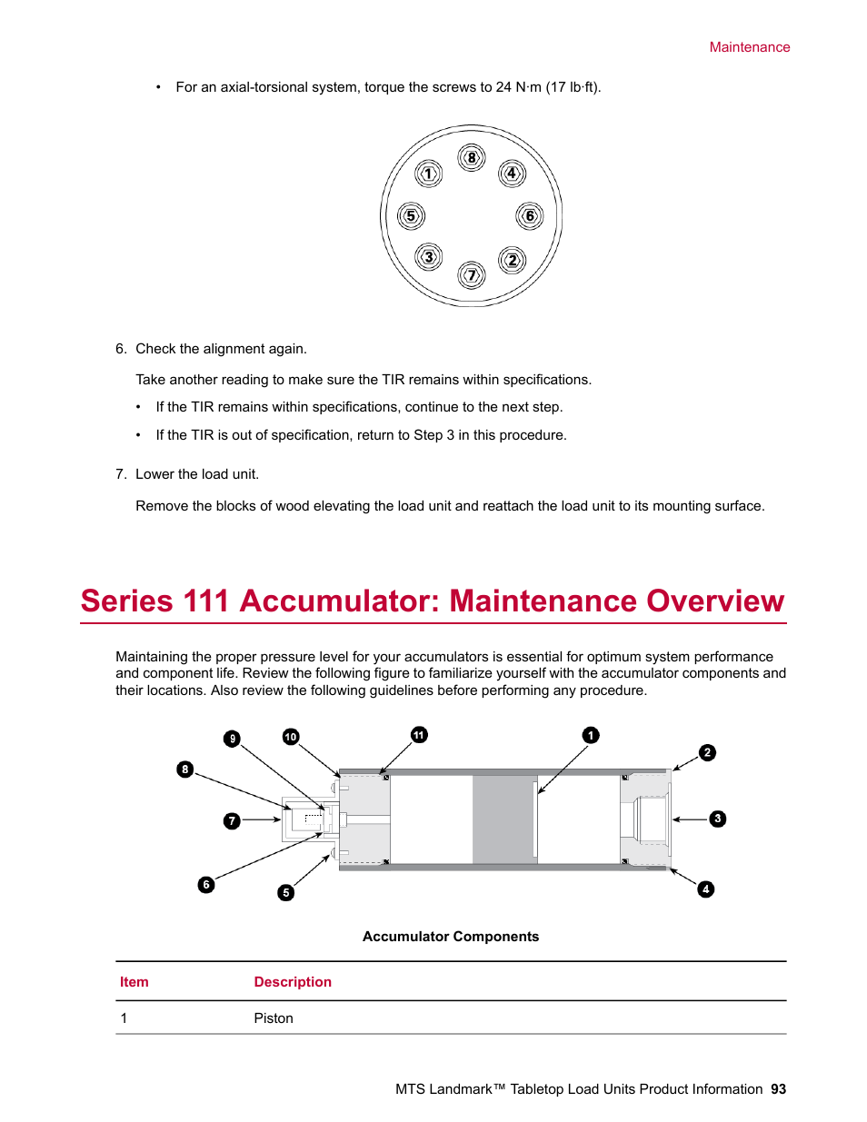 Series 111 accumulator: maintenance overview | MTS Landmark Tabletop User Manual | Page 93 / 122
