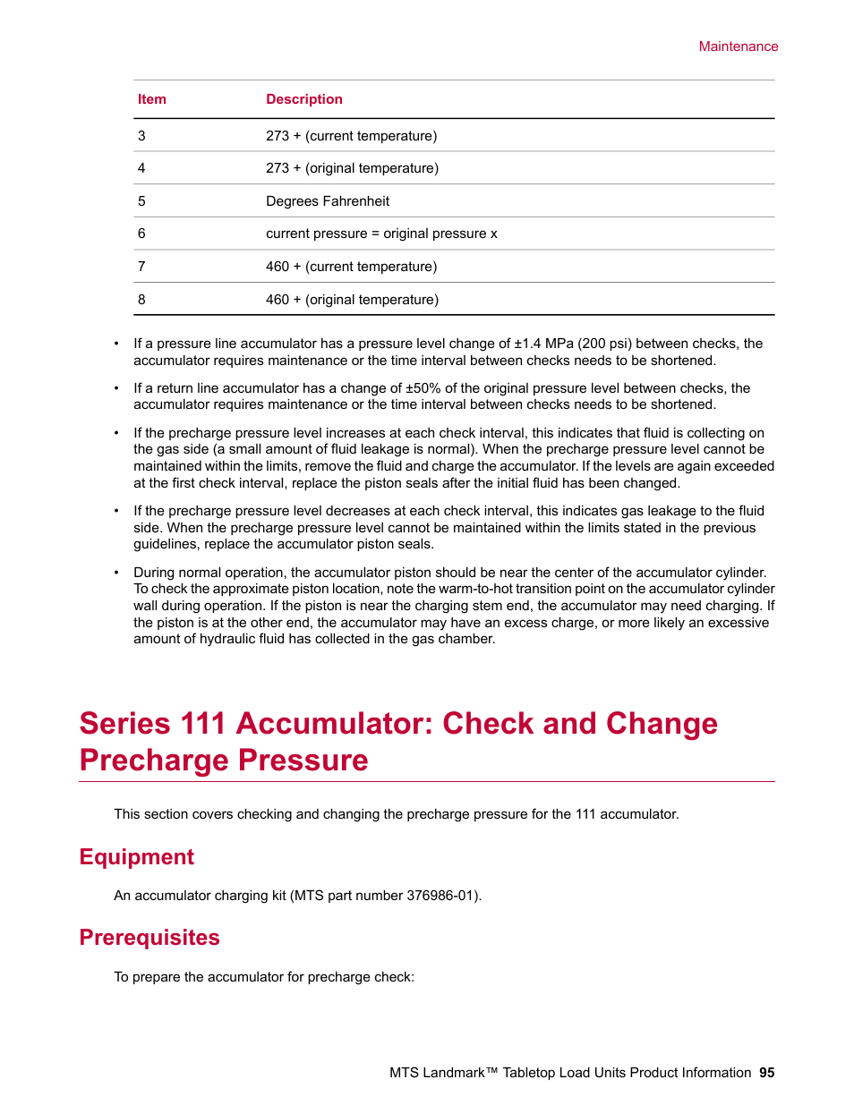 Equipment, Prerequisites | MTS Landmark Tabletop User Manual | Page 95 / 122