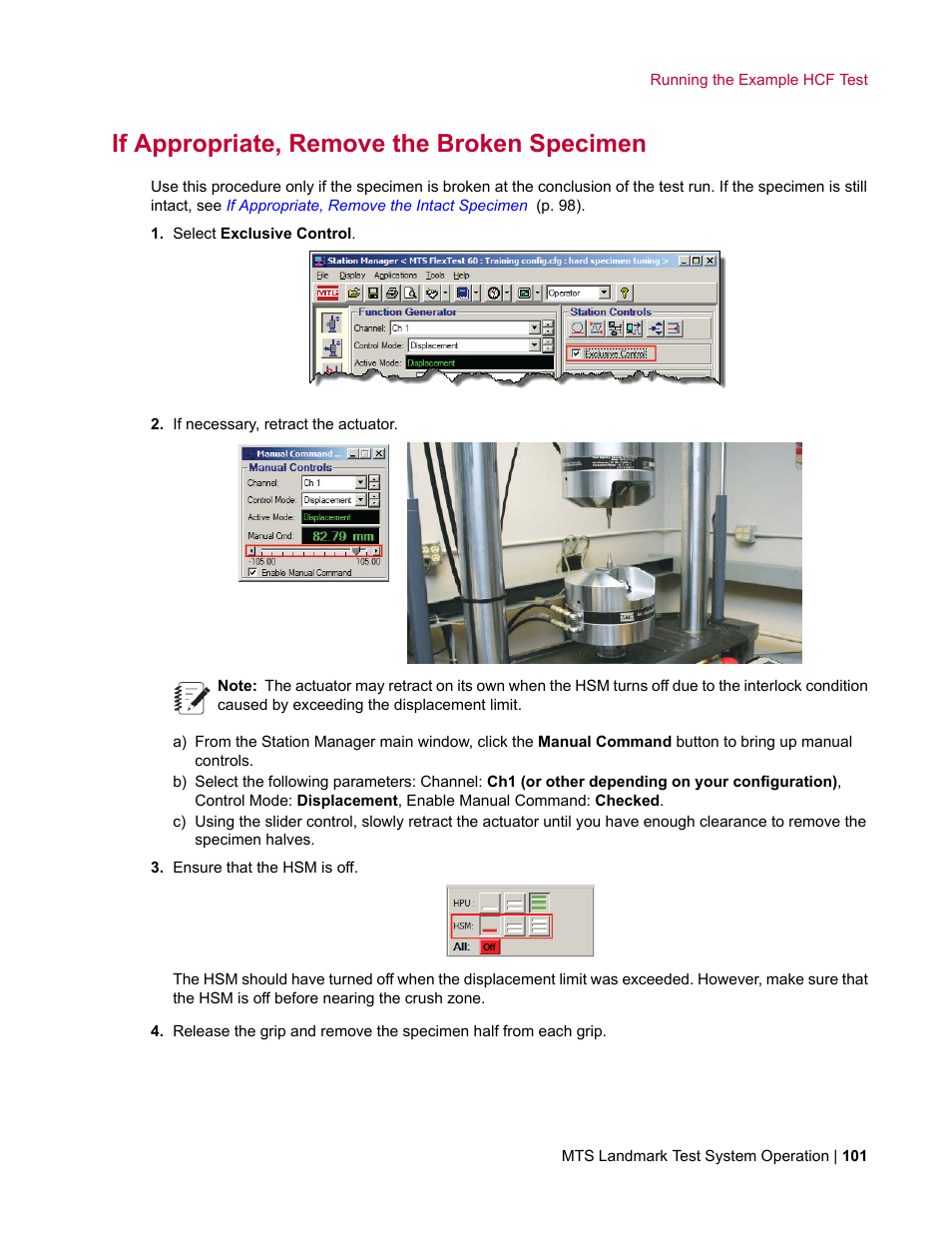 If appropriate, remove the broken specimen | MTS Landmark System User Manual | Page 101 / 126