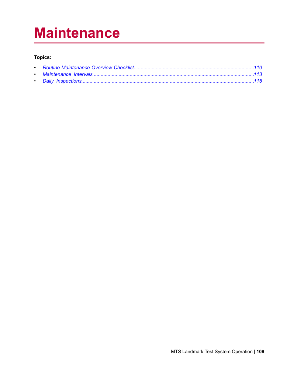 Maintenance | MTS Landmark System User Manual | Page 109 / 126