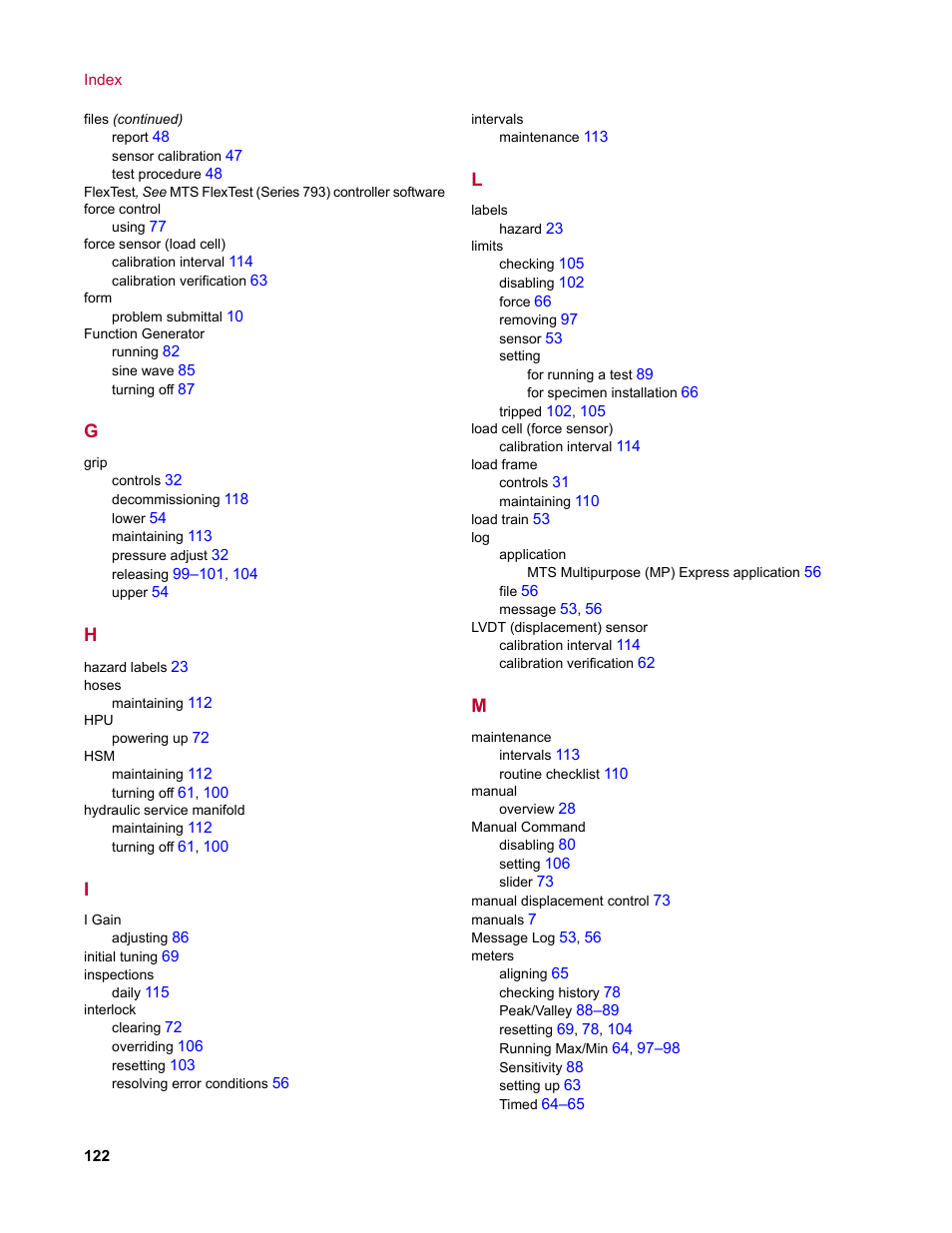 MTS Landmark System User Manual | Page 122 / 126
