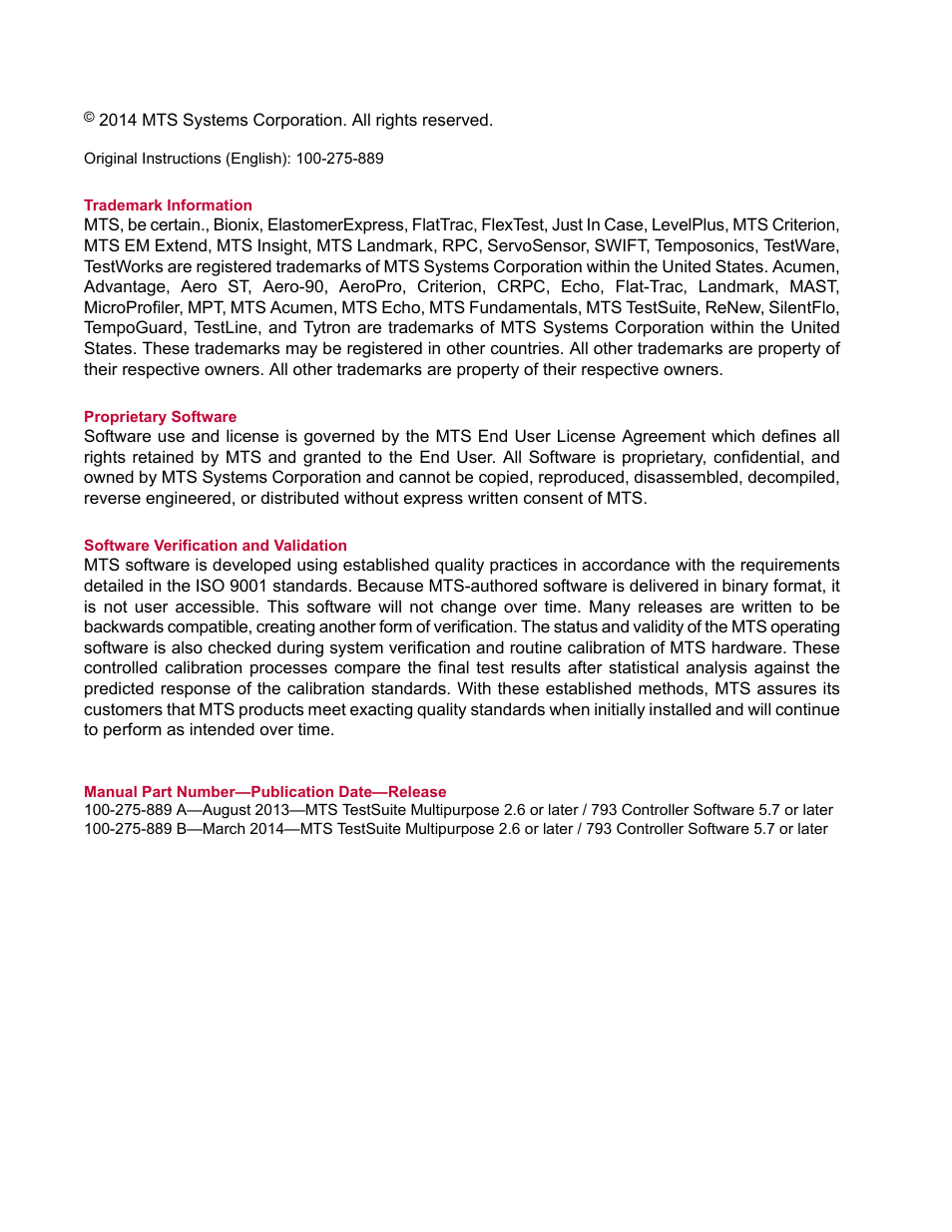 MTS Landmark System User Manual | Page 2 / 126