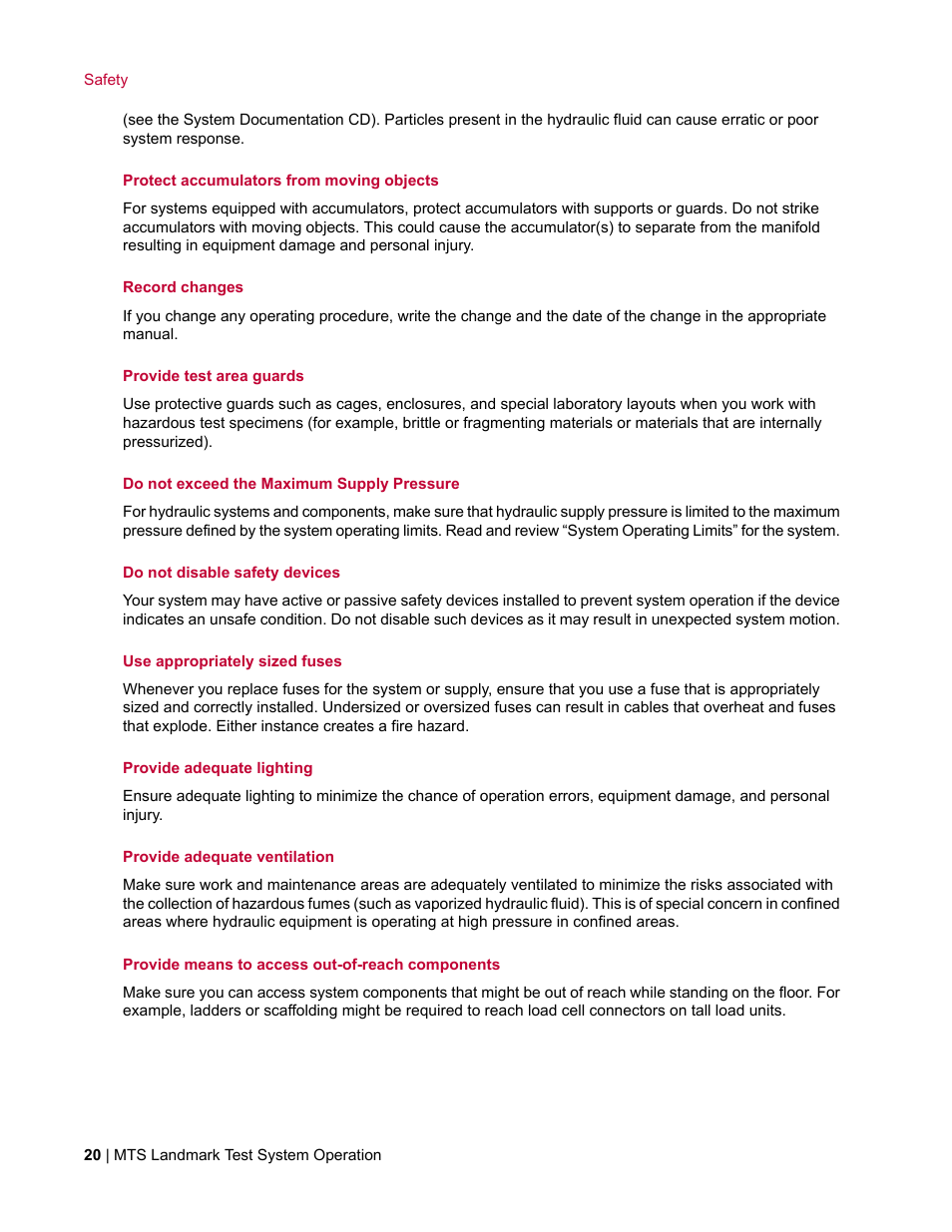 MTS Landmark System User Manual | Page 20 / 126