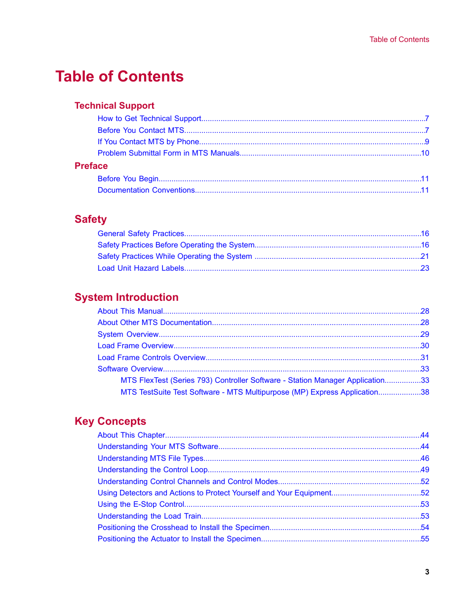 MTS Landmark System User Manual | Page 3 / 126
