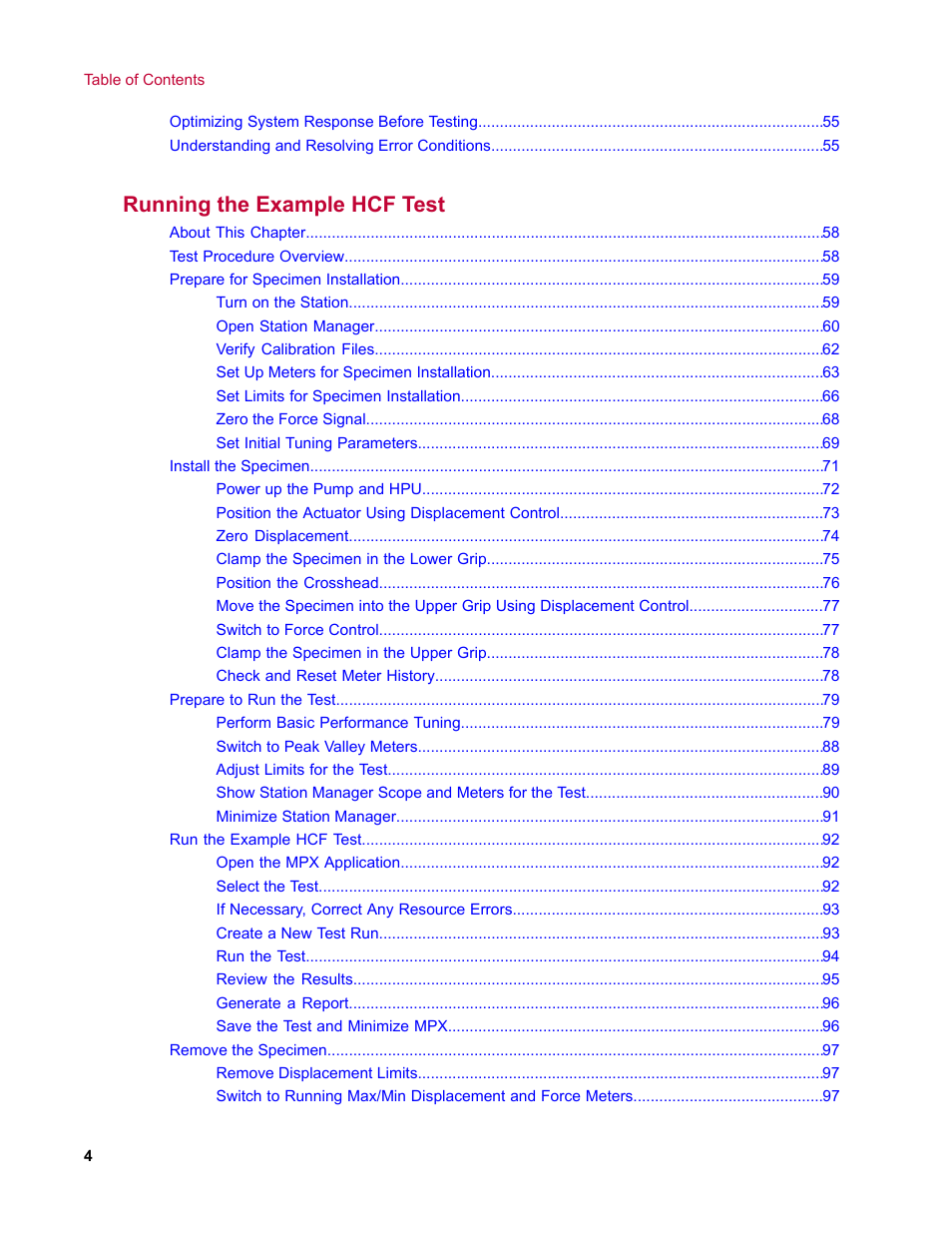 Running the example hcf test | MTS Landmark System User Manual | Page 4 / 126