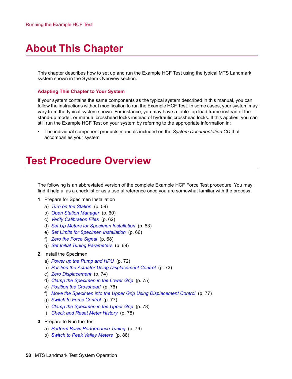 About this chapter, Test procedure overview | MTS Landmark System User Manual | Page 58 / 126