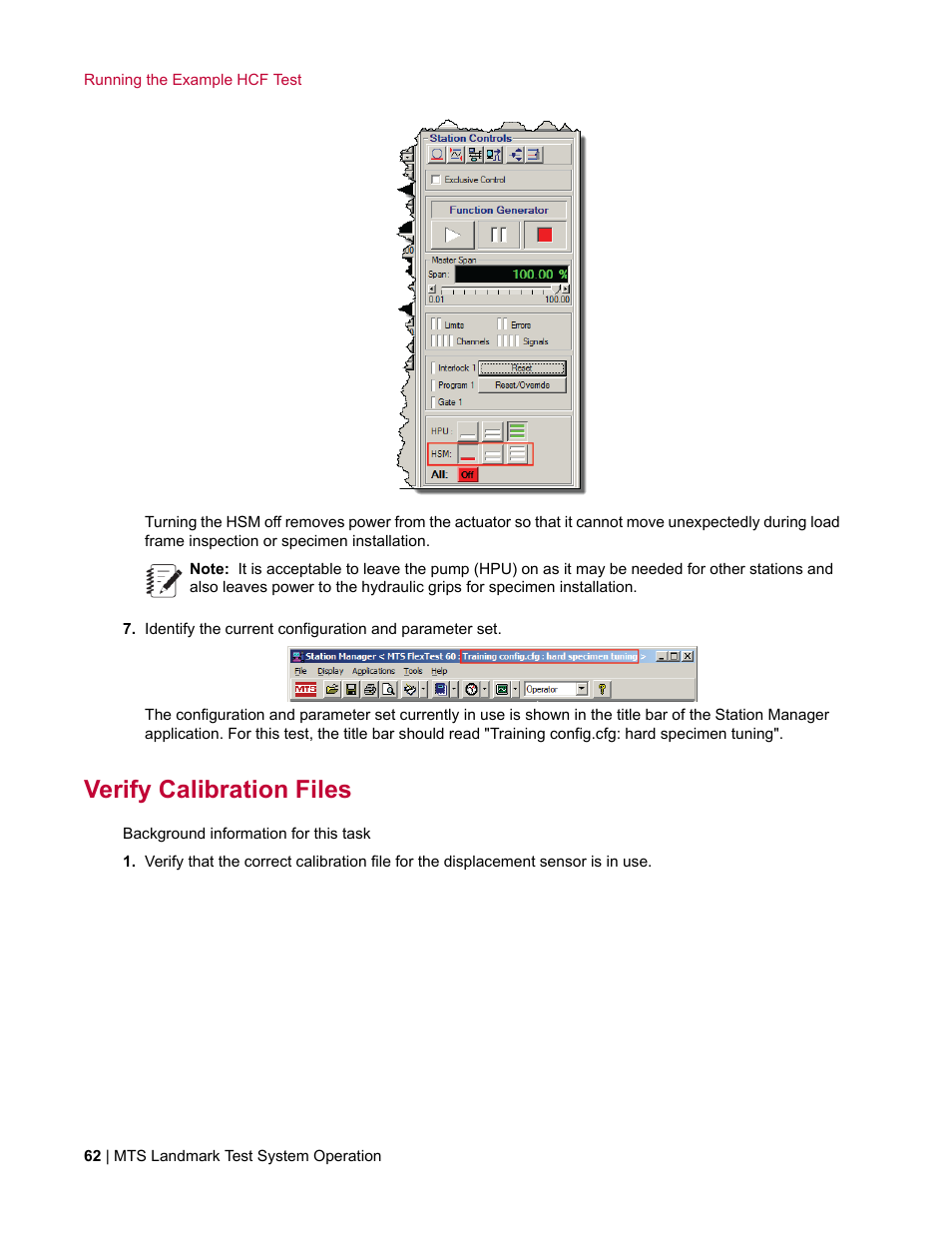 Verify calibration files | MTS Landmark System User Manual | Page 62 / 126