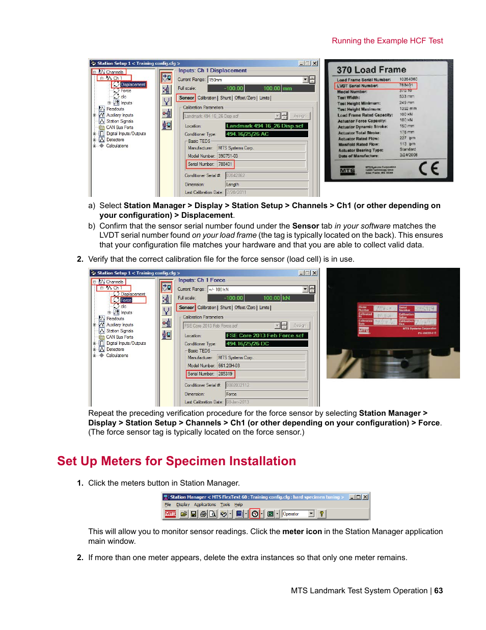 Set up meters for specimen installation | MTS Landmark System User Manual | Page 63 / 126