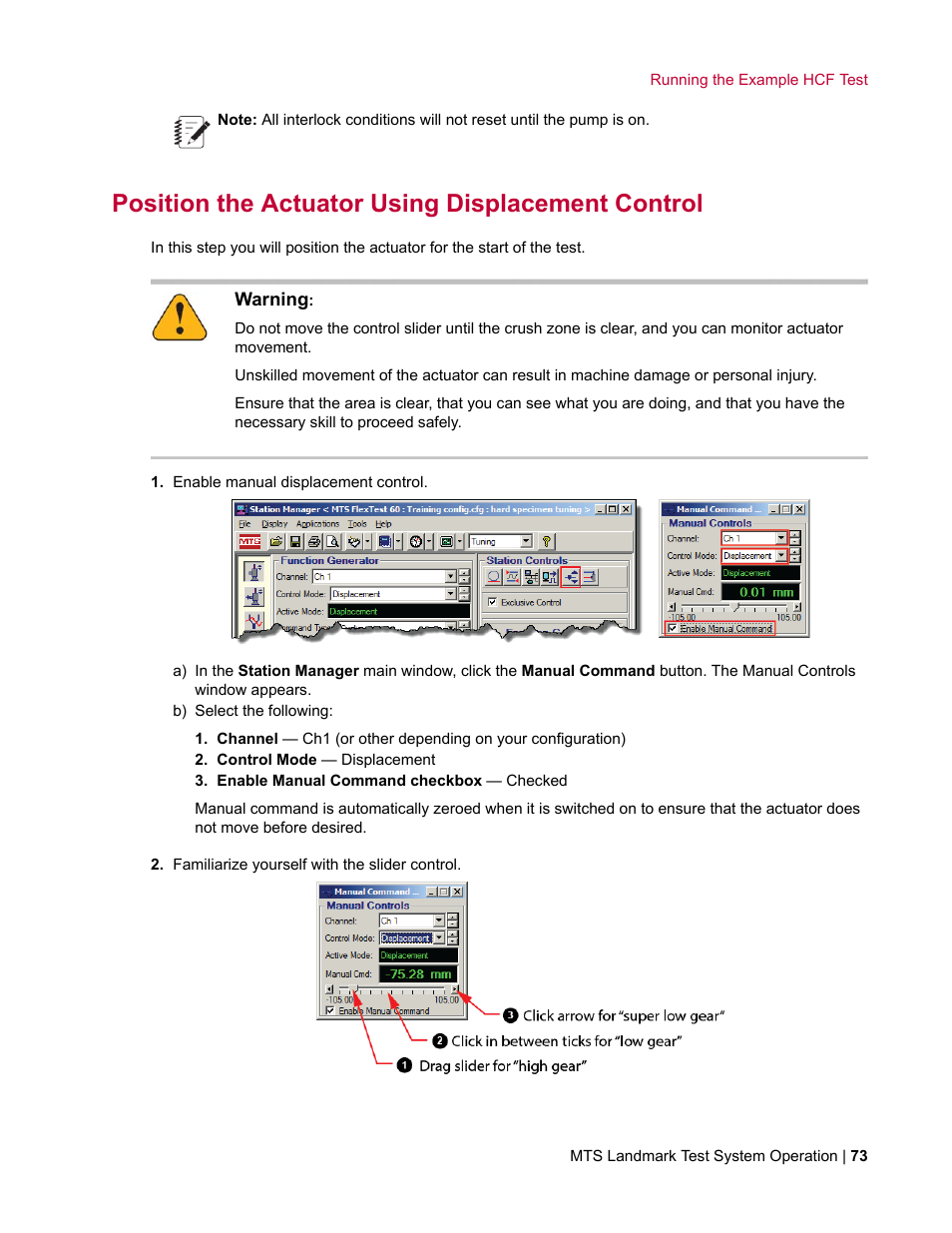 Position the actuator using displacement control | MTS Landmark System User Manual | Page 73 / 126