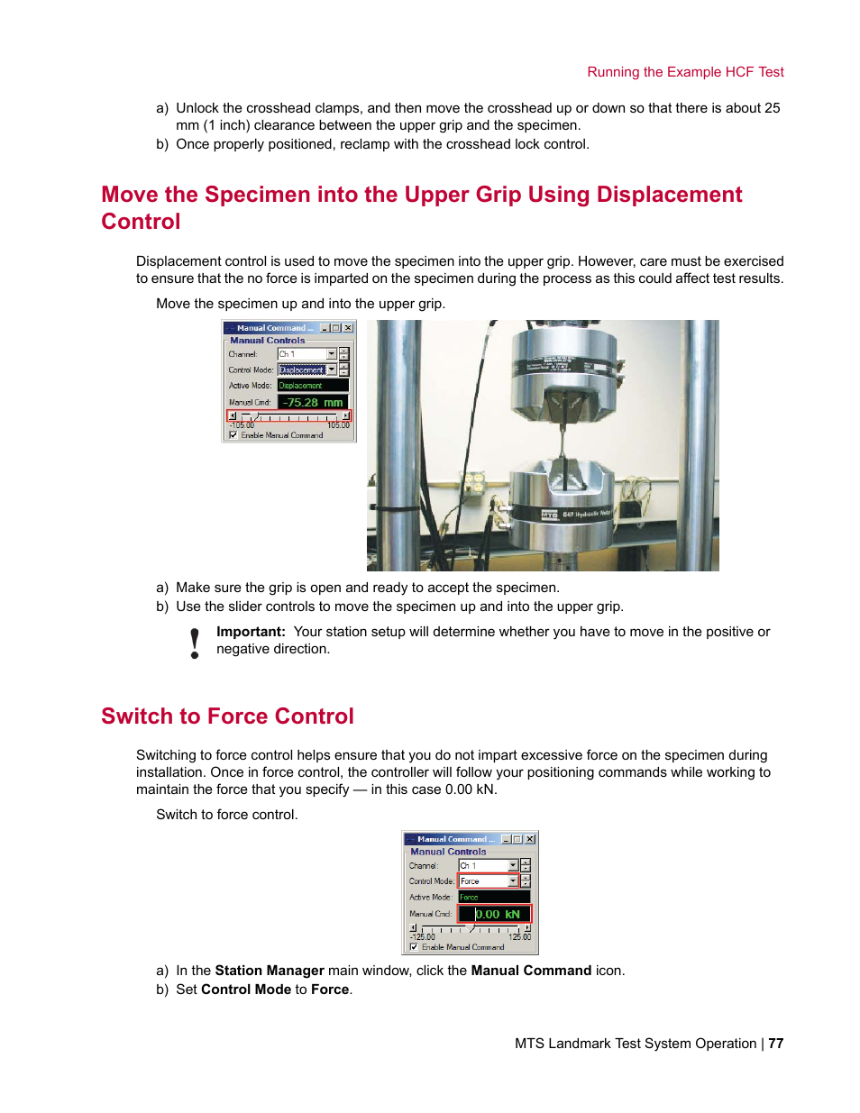 Switch to force control | MTS Landmark System User Manual | Page 77 / 126