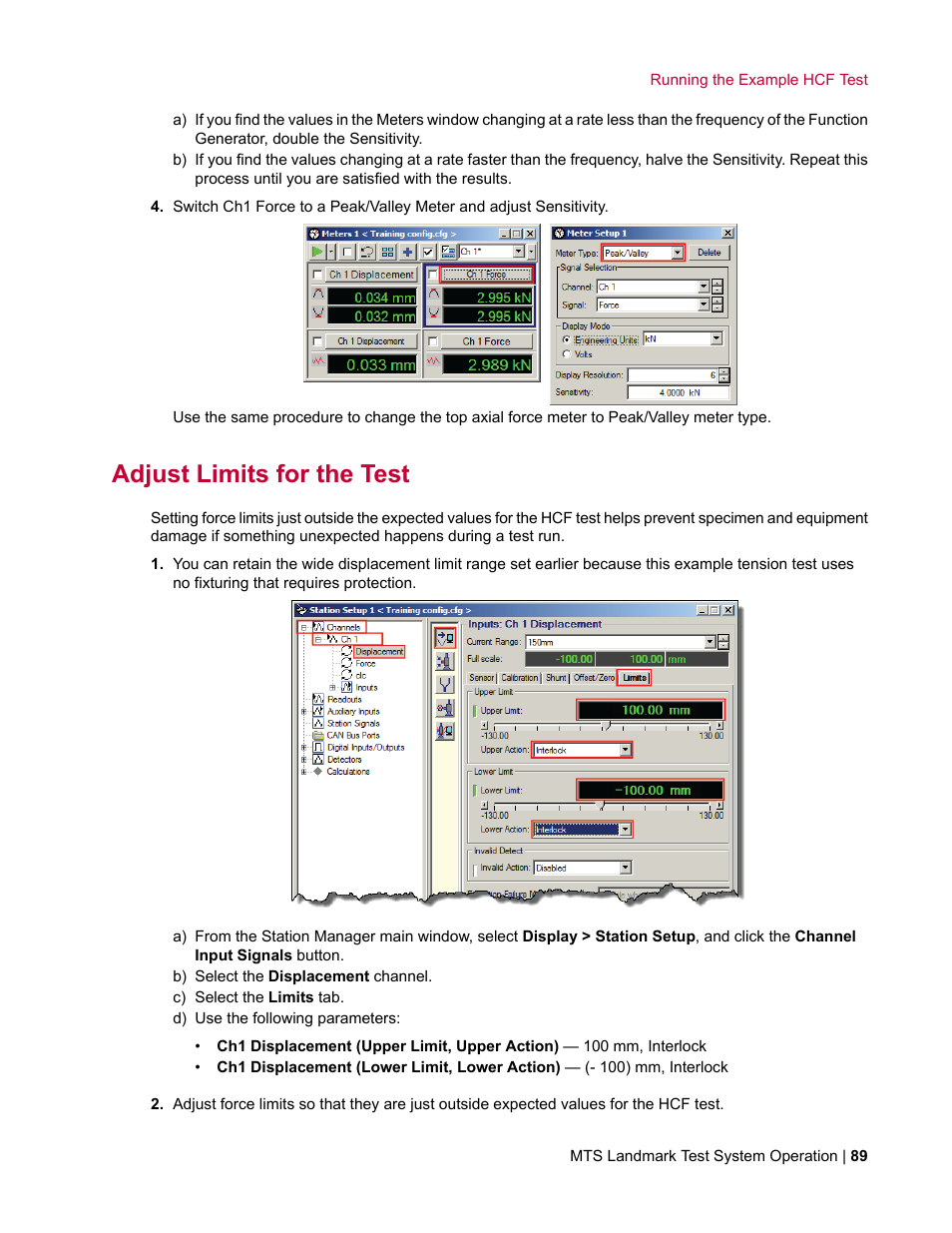 Adjust limits for the test | MTS Landmark System User Manual | Page 89 / 126