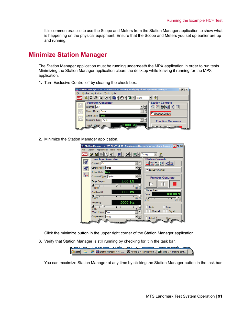Minimize station manager | MTS Landmark System User Manual | Page 91 / 126