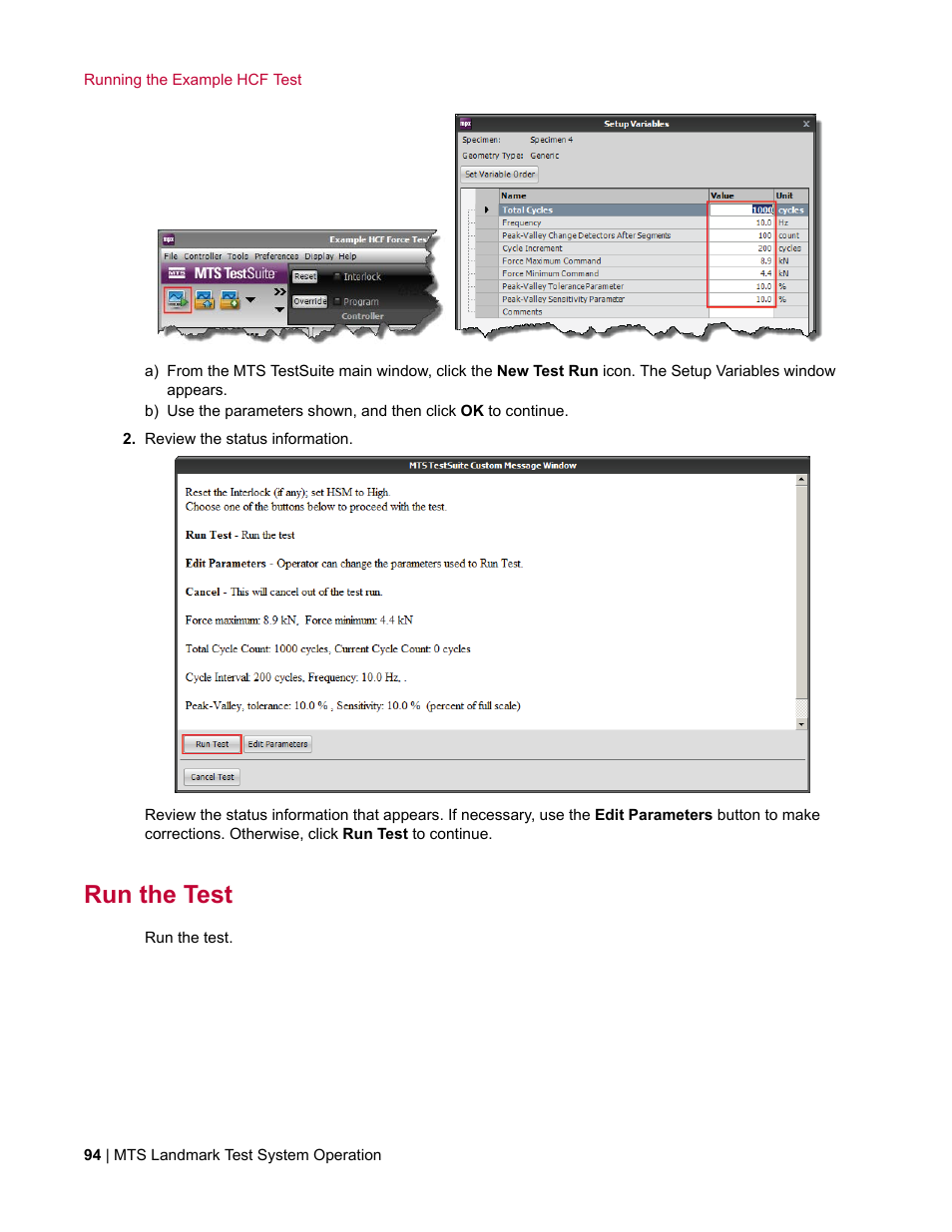 Run the test | MTS Landmark System User Manual | Page 94 / 126