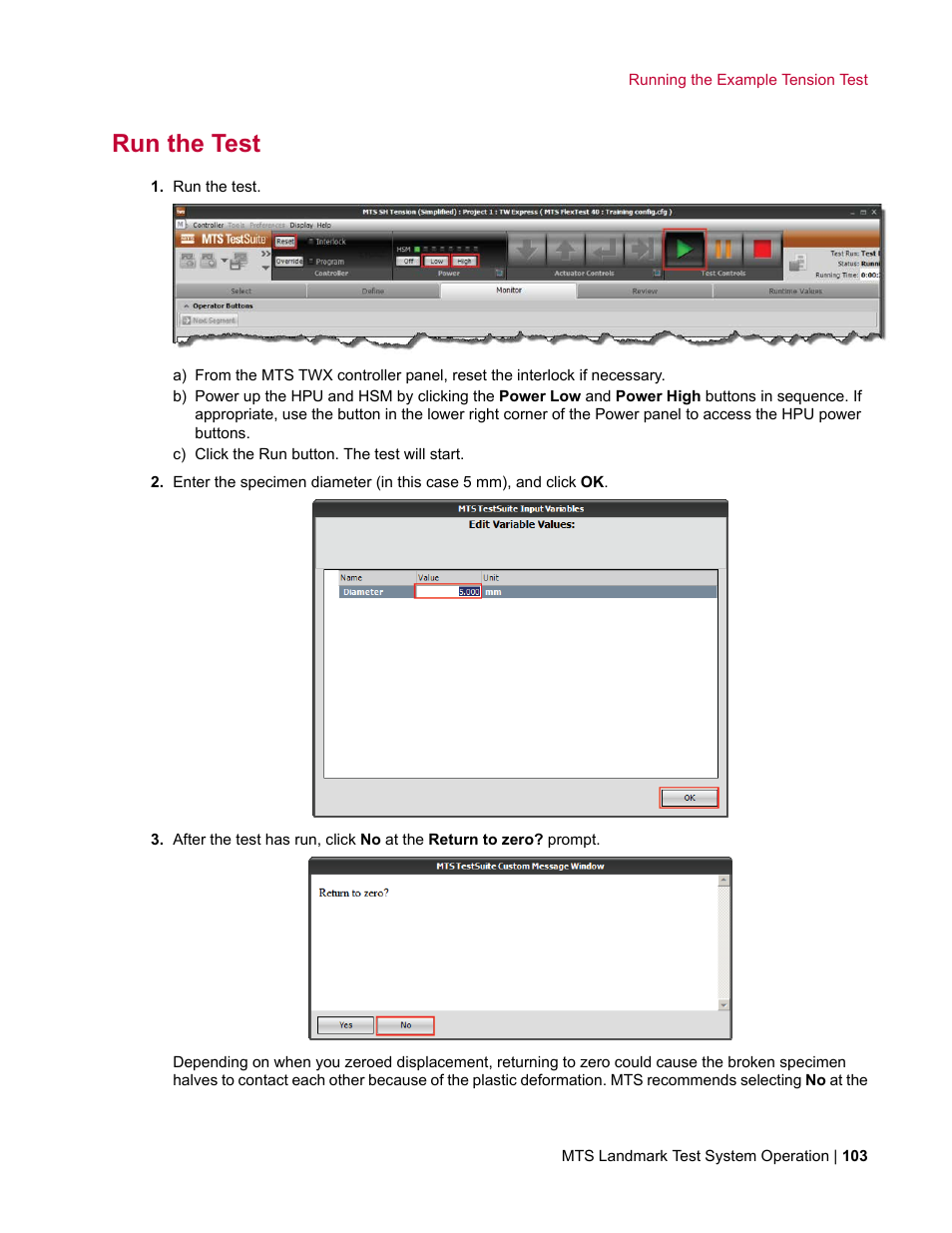Run the test | MTS Landmark TWX User Manual | Page 103 / 162
