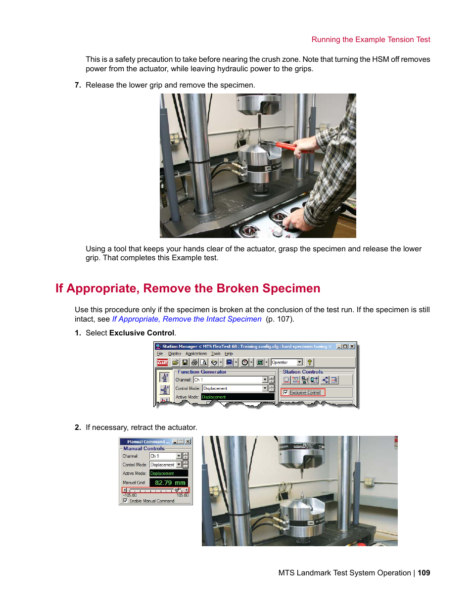 If appropriate, remove the broken specimen | MTS Landmark TWX User Manual | Page 109 / 162