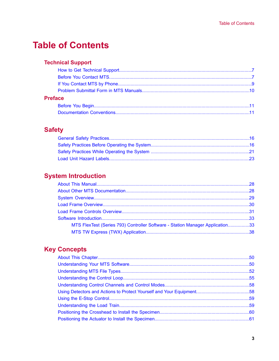 MTS Landmark TWX User Manual | Page 3 / 162