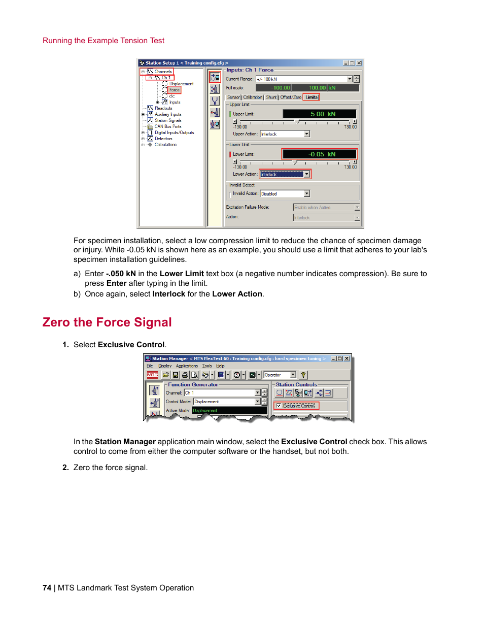 Zero the force signal | MTS Landmark TWX User Manual | Page 74 / 162