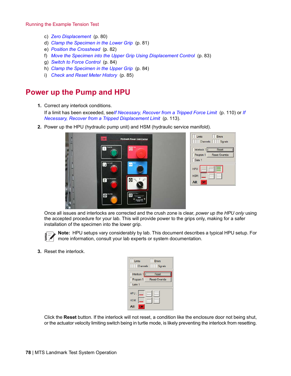 Power up the pump and hpu | MTS Landmark TWX User Manual | Page 78 / 162
