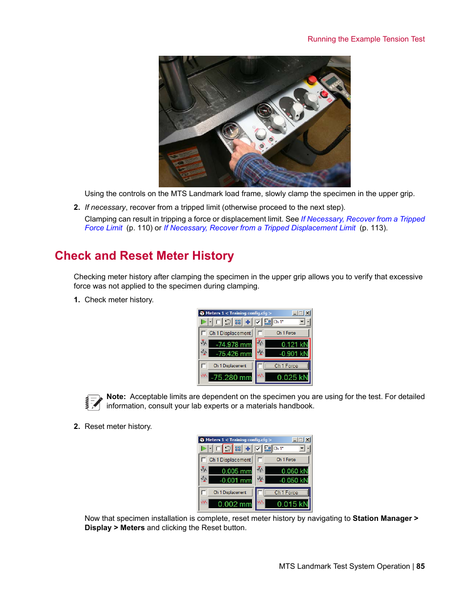 Check and reset meter history | MTS Landmark TWX User Manual | Page 85 / 162