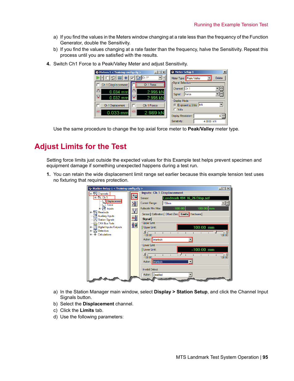 Adjust limits for the test | MTS Landmark TWX User Manual | Page 95 / 162