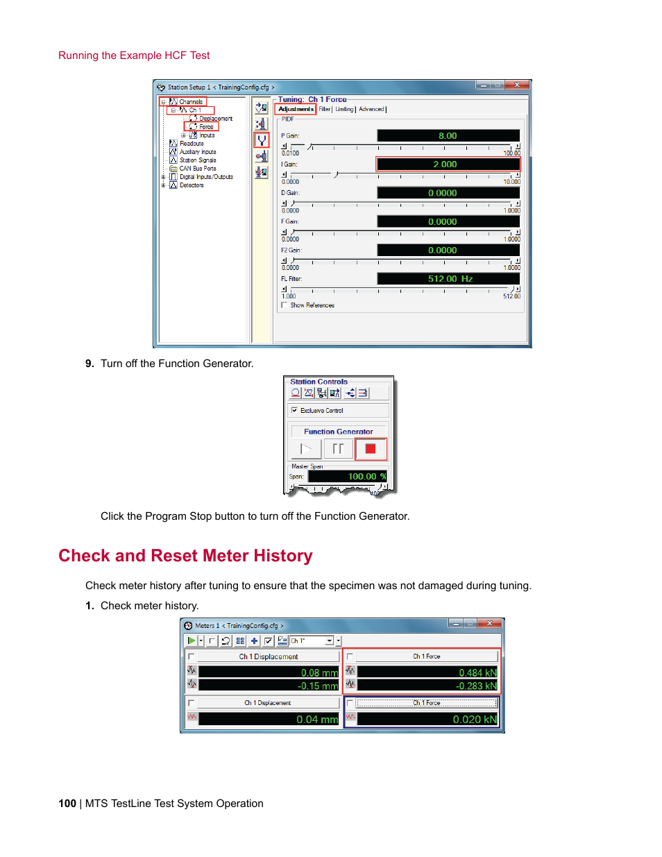 Check and reset meter history | MTS TestLine User Manual | Page 100 / 132