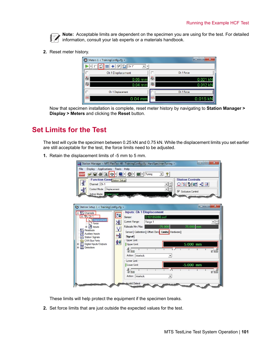 Set limits for the test | MTS TestLine User Manual | Page 101 / 132