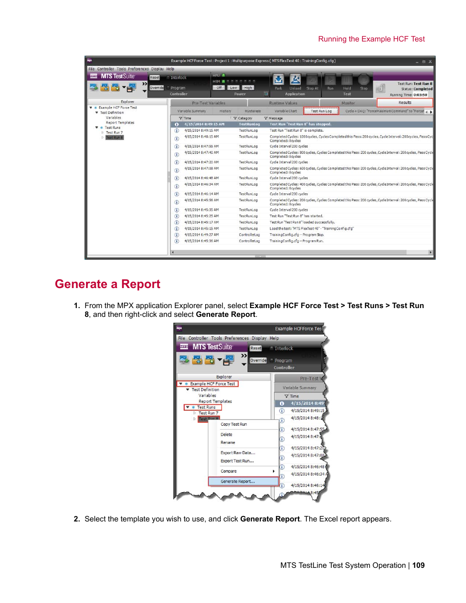 Generate a report | MTS TestLine User Manual | Page 109 / 132