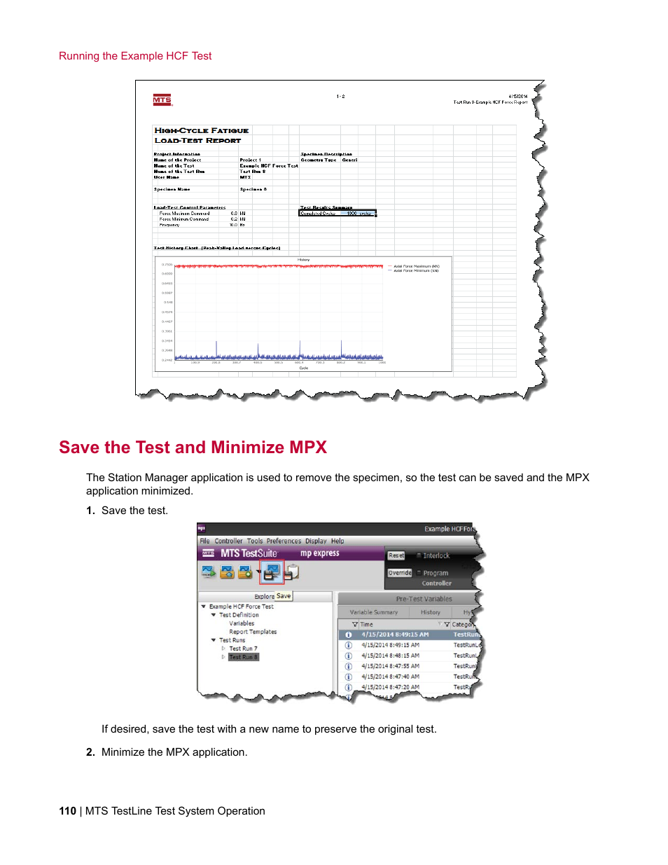 Save the test and minimize mpx | MTS TestLine User Manual | Page 110 / 132